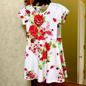 New Girls sun-dress.  Size S 5/6.  Red roses on a cream background.